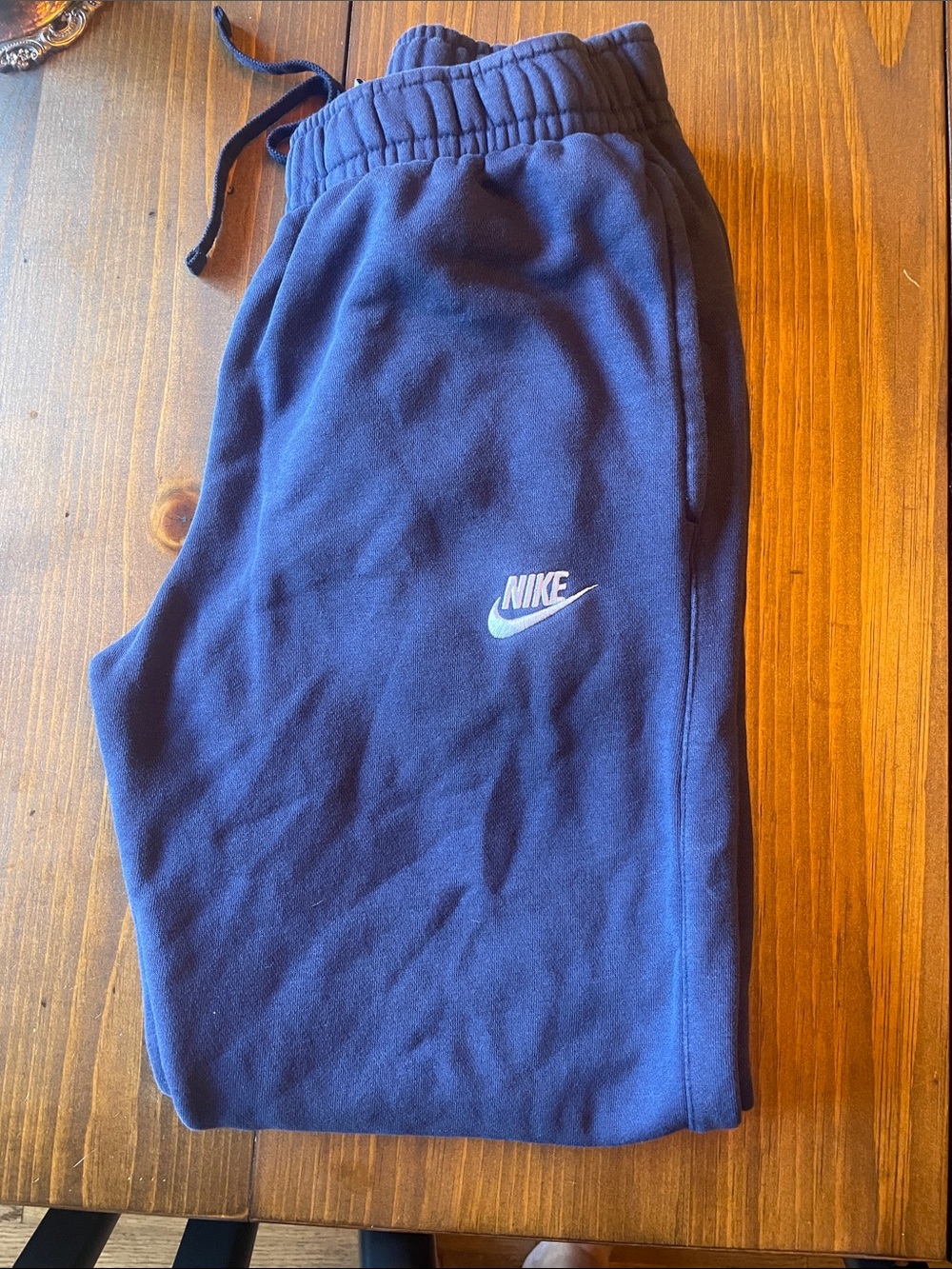 Nike Navy Blue Kids Fleece Joggers with White Logo adult small